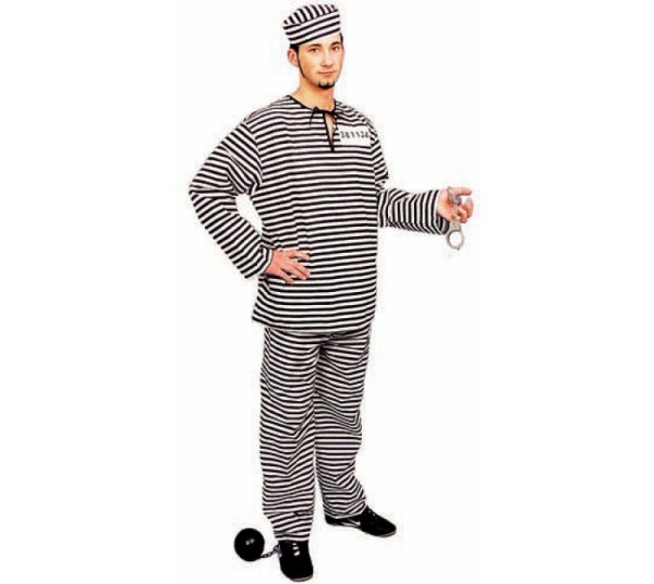 Faschingskostüm Herren Sträfling (Mütze, Oberteil, Hose) - (50 - 62)