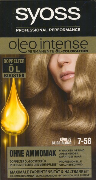 Syoss Oleo Intense Haarfarbe, 7-58 Kühles Beige-Blond, 1er Pack (1 x 115 ml)