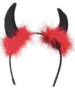 Teufel-Haarreif, schwarze Hörner mit rotem Marabu