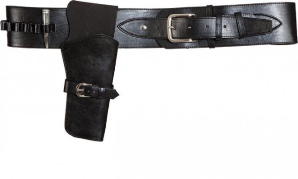 Cowboygürtel schwarz John (mit 1 Pistolentasche und großer Munition) - Größe: M - XL