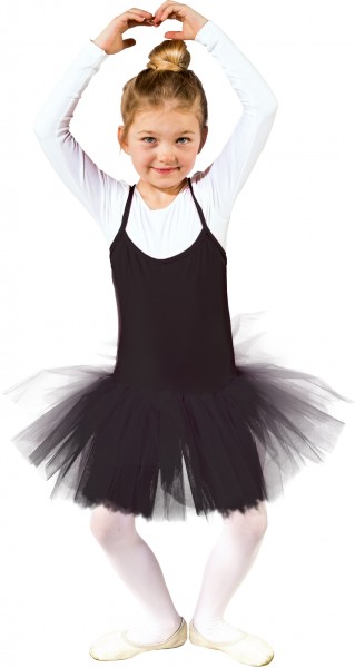 Fasching Kostüm Kinder Ballett Body mit festgenähtem Tutu schwarz