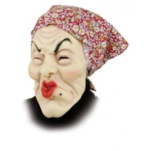 Hexen-Maske: alte Frau, rotes Kopftuch für Erwachsene