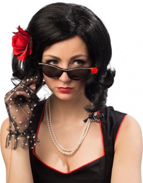 Fasching Set 50er Jahre - Brille, Haarspange, Kette, Handschuhe