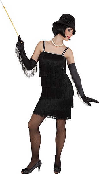 Fransenkleid Charleston 20er Jahre, schwarz in den Größen 34/36 bis 46/48