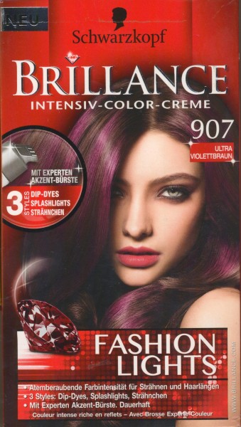 Brillance Intensiv-Color-Creme, 907 Ultra Violettbraun Fashion Lights, 3er Pack (3 x 143 ml)