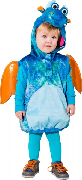 Fasching Kostüm Kinder Drache blau Weste - Weste mit Kapuze Gr. 104