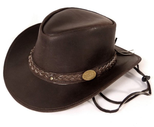 Echt Leder Outdoor Cowboyhut Westernhut Dunkelbraun - 2 Ton Split Leather