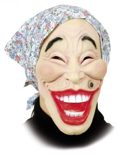 Hexen-Maske: alte Frau mit blauem Kopftuch für Erwachsene