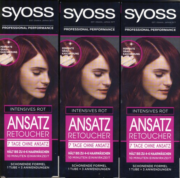 Syoss Ansatz Retoucher Leuchtendes Rot Stufe 1 (3 x 60 ml), semi-permanente Ansatzfarbe für 7 Tage o