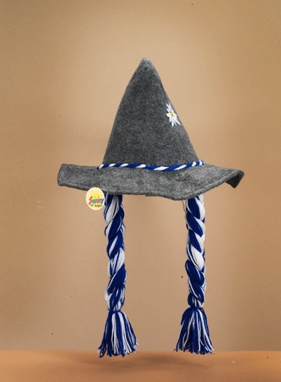 Filz Hut Bayernhut m. Zöpfen blau-weiß