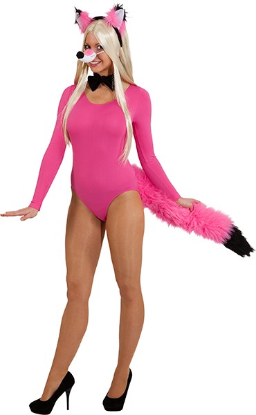 Faschingskostüm Damen Fuchs-Set, pink-schwarz (Schwanz, Haarreif, Nase, Fliege)