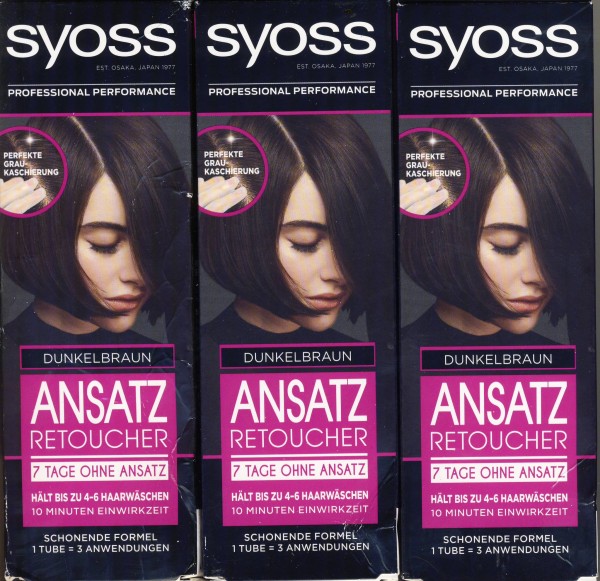 Syoss Ansatz Retoucher Dunkelbraun Stufe 1 (3 x 60 ml), semi-permanente Ansatzfarbe für 7 Tage ohne
