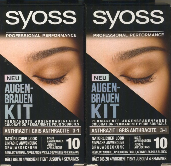 2 x Syoss Augenbrauen Kit 3-1 Anthrazit je 17ml permanente Augenbrauenfarbe