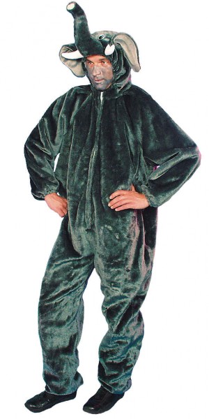 Faschingskostüm: Elefant - Plüschoverall - Einheitsgröße bis 54/58