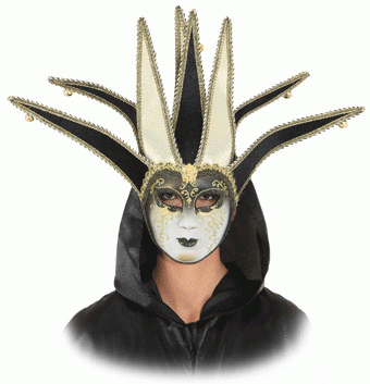 Faschingsmaske Halbmaske schwarz gold mit Glöckchen