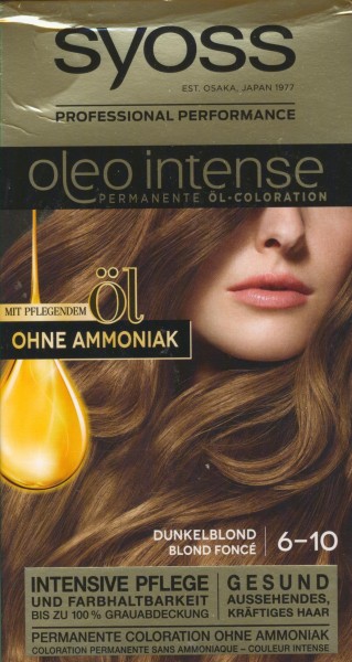 SYOSS Oleo Intense Permanente Öl-Coloration, Haarfarbe 6-10 Dunkelblond, mit pflegendem Öl & ohne Am
