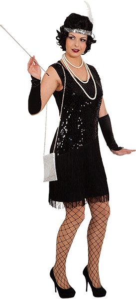 Charlestonkleid Jacky, schwarz - Größe: 34/36 - 46/48