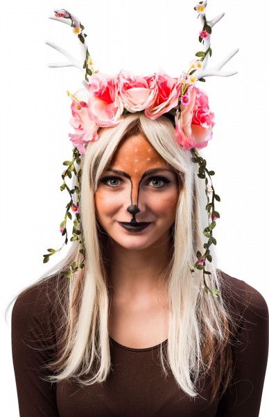 Haarreif Geweih weiß mit bunten Blumen