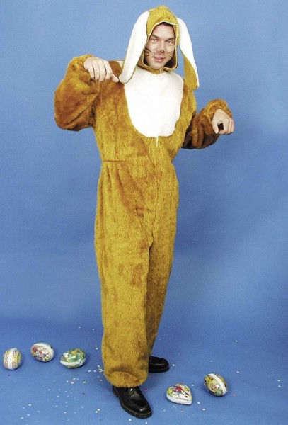Faschingskostüm: Hase mit Schlappohren - Plüschoverall - Einheitsgröße bis 54/56
