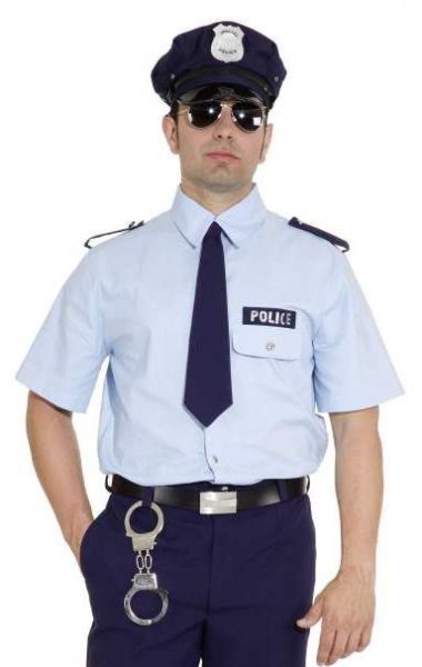 Policehemd mit Krawatte, blau - Größe: 46/48 - 58/60