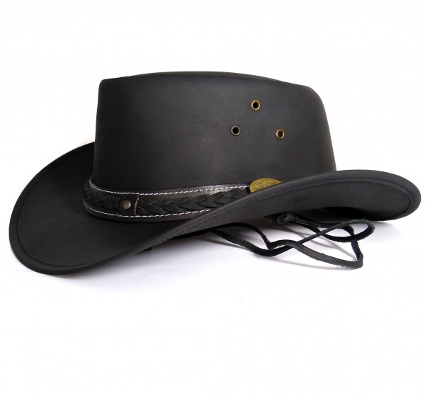 Echt Leder Outdoor Cowboyhut Westernhut - Skipper - Farbe: Schwarz - Größen: S bis XXL
