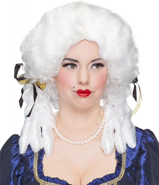 Damenperücke Barock mit Schleifen, weiß