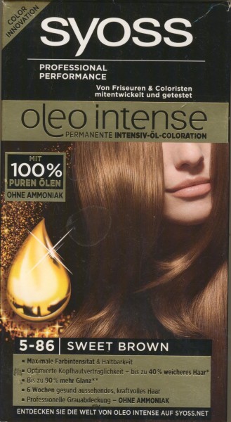 Syoss Oleo Intense Haarfarbe, 100 % reine Öle, 0 % Amoniak, 5–86 Sweet Brown